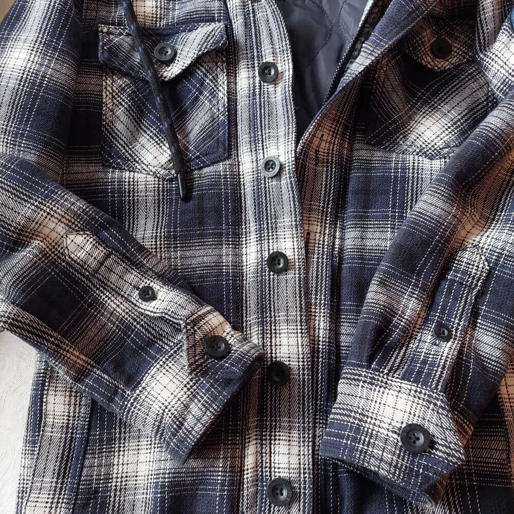 Superdry Everest Edition Plaid Hooded Shirt Jacket Men's S Blue Flannel - Picture 7 of 10